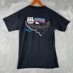 Vintage Route‎ 66 T-Shirt Mens Medium Black Map Graphic Tee USA Roadtrip 90s